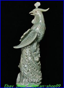 18.5'' Old Chinese Dynasty Ru Kiln Porcelain Feng Shui Phoenix Bird Statue Pair