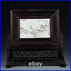 18.5 Old Porcelain Qing dynasty guangxu White glaze bamboo bird screen Statue