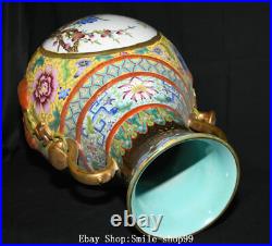 18.5 Qianlong Enamel Colour Porcelain Gilt Flower Bird Double Ears Bottle Vase
