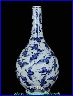 18.5 White Blue Porcelain Dynasty Red-crowned Crane Birds Flower Bottle Vase