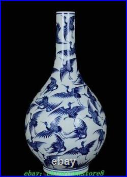 18.5 White Blue Porcelain Dynasty Red-crowned Crane Birds Flower Bottle Vase
