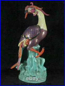 18.8Qianlong Marked Old China Colour Enamel Porcelain Phoenix Birds Statue Pair