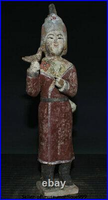 18.8 Chinese Tang Sancai Porcelain Dynasty Stand Woman Belle Hold Bird Statue