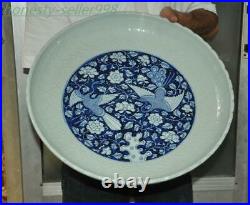18 China Blue&white porcelain Crane bird flowers statue tray Pallets Dish plate