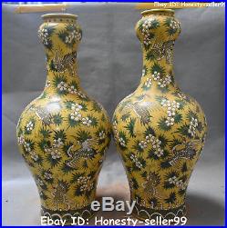 18 Chinese Porcelain Red-crowned Crane Birds Flower Vase Bottle Pair Statue