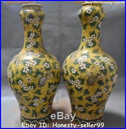 18 Chinese Porcelain Red-crowned Crane Birds Flower Vase Bottle Pair Statue