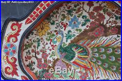 18 Chinese Wucai Porcelain Peacock Peafowl Bird Fish Flower Statue Tray Plate
