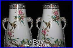 18 Emerald Color Porcelain Bird Peony Flower Elephant Head Vase Bottle Pot Pair