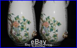 18 Emerald Color Porcelain Bird Peony Flower Elephant Head Vase Bottle Pot Pair