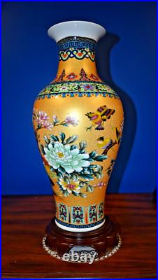 18 GOLDEN PHOENIX BIRD CHINESE JINGDEZHEN PORCELAIN VASE WithSTAND