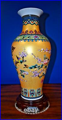 18 GOLDEN PHOENIX BIRD CHINESE JINGDEZHEN PORCELAIN VASE WithSTAND