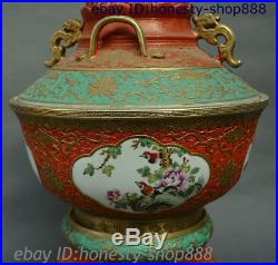 18 Old Chinese Exquisite Porcelain Gild Flower Bird Pattern Chafing Dish Hot Pot