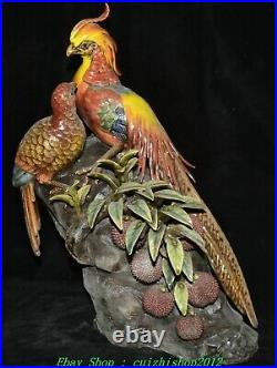 18 Old Chinese Wucai Porcelain Fengshui Parrot Bird litchi Animal Statue