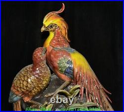 18 Old Chinese Wucai Porcelain Fengshui Parrot Bird litchi Animal Statue