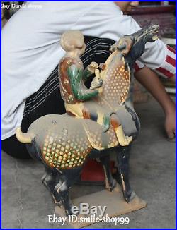 18 Old Tang Sancai Pottery Porcelain Man Person Bird Horse Ancient Statue Pair