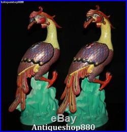18 Top Enamel Painted Porcelain Phoenix Phenix Fenghuang Birds Statue Pair