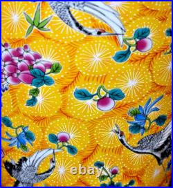 18 YELLOW LUMINOUS CRANE BIRDS CHINESE JINGDEZHEN PORCELAIN VASE WithSTAND 20 IN