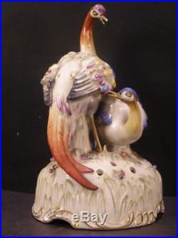 1910 Schierholz German Porcelain Pheasant Peacock Bird Figure Statue Flower Frog