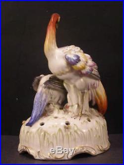1910 Schierholz German Porcelain Pheasant Peacock Bird Figure Statue Flower Frog