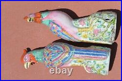1930's 2 Chinese Export Famille Rose Porcelain Phoenix Bird Statute Marked