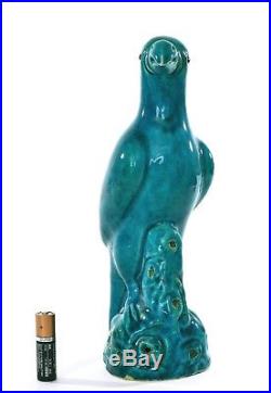 1940's Chinese Turquoise Glaze Crackle Porcelain Bird Parrot Figure Figurine