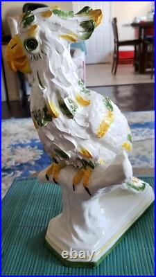 1950's Large MID Century Italian Ceramic Spaghetti Cockatoo On Perch Statue