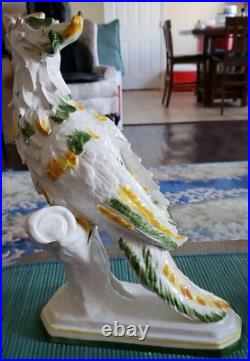 1950's Large MID Century Italian Ceramic Spaghetti Cockatoo On Perch Statue