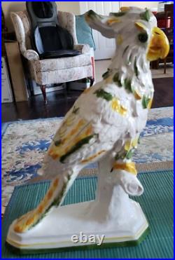 1950's Large MID Century Italian Ceramic Spaghetti Cockatoo On Perch Statue