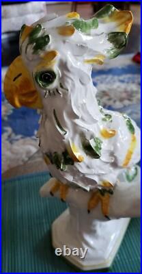1950's Large MID Century Italian Ceramic Spaghetti Cockatoo On Perch Statue