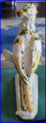 1950's Large MID Century Italian Ceramic Spaghetti Cockatoo On Perch Statue