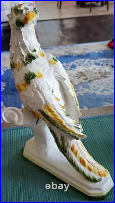 1950's Large MID Century Italian Ceramic Spaghetti Cockatoo On Perch Statue