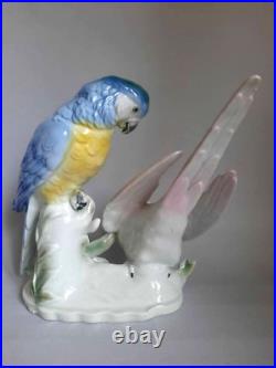 1970 Wagner & Apel Vintage Figure Statue Porcelain Parrots Signed Germany