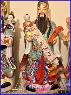 1970s Large 25 TROUBLE MAKERS Fu Lu Shou Chinese Porcelain Ceramic Statues