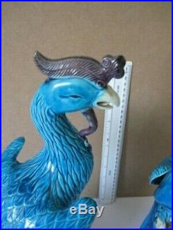 19/20c s X LARGE PAIR CHINESE PORCELAIN TUQUOISE BLUE PHOENIX BIRD FIGURES