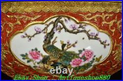 19.6 Qianlong Marked Famille Rose Porcelain Gold Flower Bird Bottle Vase Statue