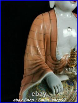 19 Old Tibet Color Enamel porcelain Gilt Pagoda Shakyamuni Sakyamuni Statue
