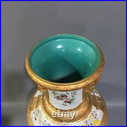 19 Unique Qianlong Famille Rose Porcelain 24K Gold Flower Bird Bottle Vase Pair