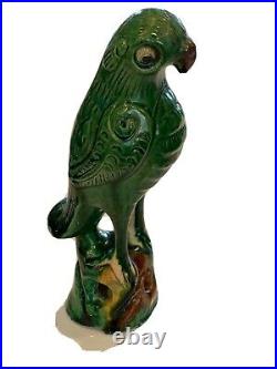 19th Century Chinese Parrot Figure Green Painted Pottery Antique Collectible