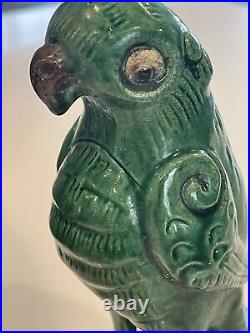 19th Century Chinese Parrot Figure Green Painted Pottery Antique Collectible