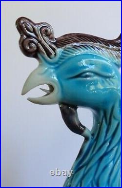 19th Rare Chinese export turquoise blue glazed porcelain POENIX BIRD + STAMP
