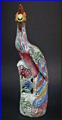19th c- Large Rare Genuine Antique Chinese Porcelain Phoenix Bird Figures Pair