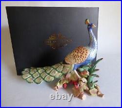 2007 Fitz & Floyd Exotic Birds Porcelain Peacock Statue Centerpiece Mint In Box