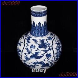 20.8China ancient Blue&white porcelain bird people Bottle Pot Vase Jar Statue