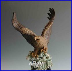 20 China Wucai Porcelain Sky King Bird Hawk Eagle Glede Black-eared kite Statue