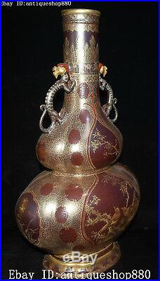 20 Marked China Enamel Porcelain Gold Dragon Magpie Bird Gourd Vase Jar Bottle