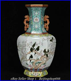 20 Marked Chinese Famille rose Porcelain Flower Magpie Bird Bottle Vase