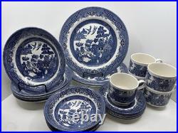 20 Pcs, Set for 4, Churchill Blue Willow Dinnerware Staffordshire England Mint