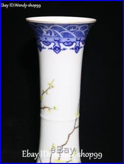 20 Top Enamel Porcelain Magpie Bird Plum Flower Tree Vase Bottle Flask Pot Pair