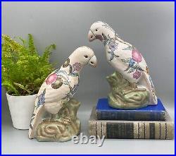 20th Century Hand-Painted Porcelain Famille Rose Style Parrots a Pair