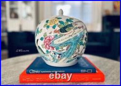 20th Century Vintage Chinese Paradise Birds Hand Painted Porcelain Melon Jar